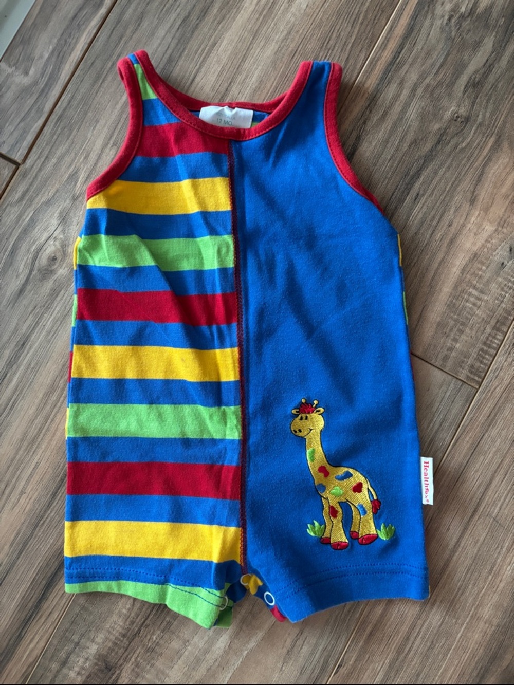 healthtex Blue Multi-Color Striped Giraffe One-Piece